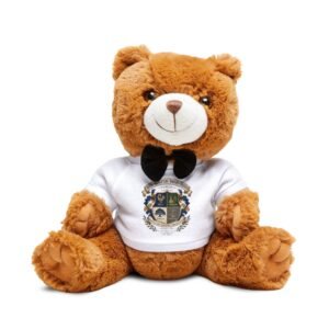 Plush Teddy Bear with Crest T‑Shirt — Cute Soft Stuffed Animal Gift