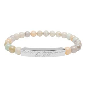 Engraved Natural Stone Stretch Bracelet – Personalized Bar Bead Bracelet